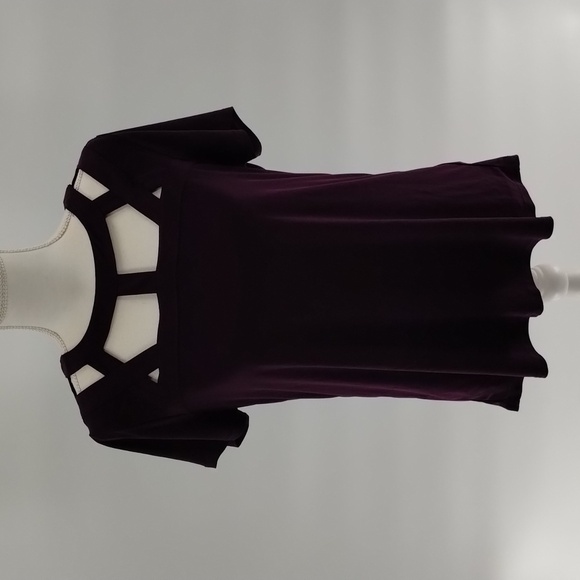 A.U.W. (AUW) plum purple color open neck blouse short sleeve size medium - Picture 1 of 7